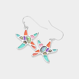 Abalone Pointed Enamel Starfish Dangle Earrings